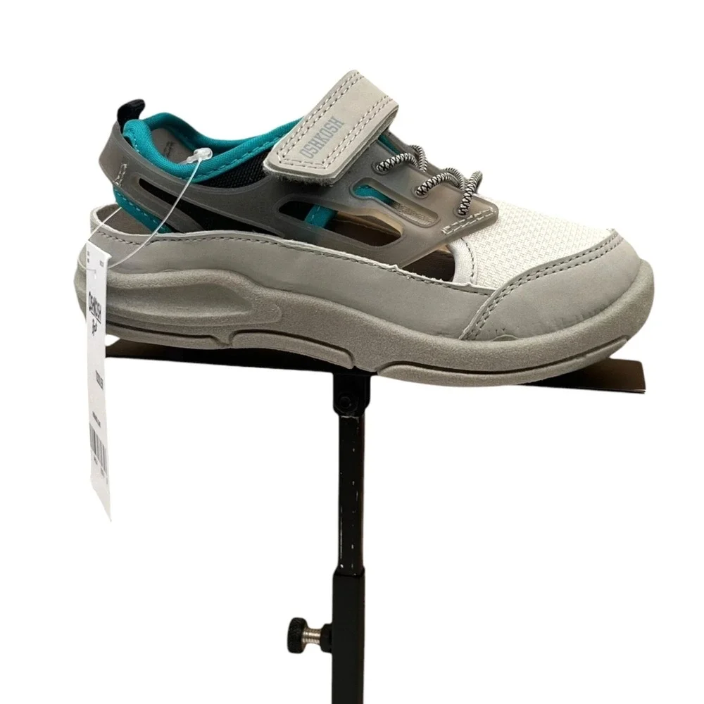 OshKosh Toddler Boys Slip-on Sport Sandals Size 10 Beige‎ Gray Aqua Closed Toe